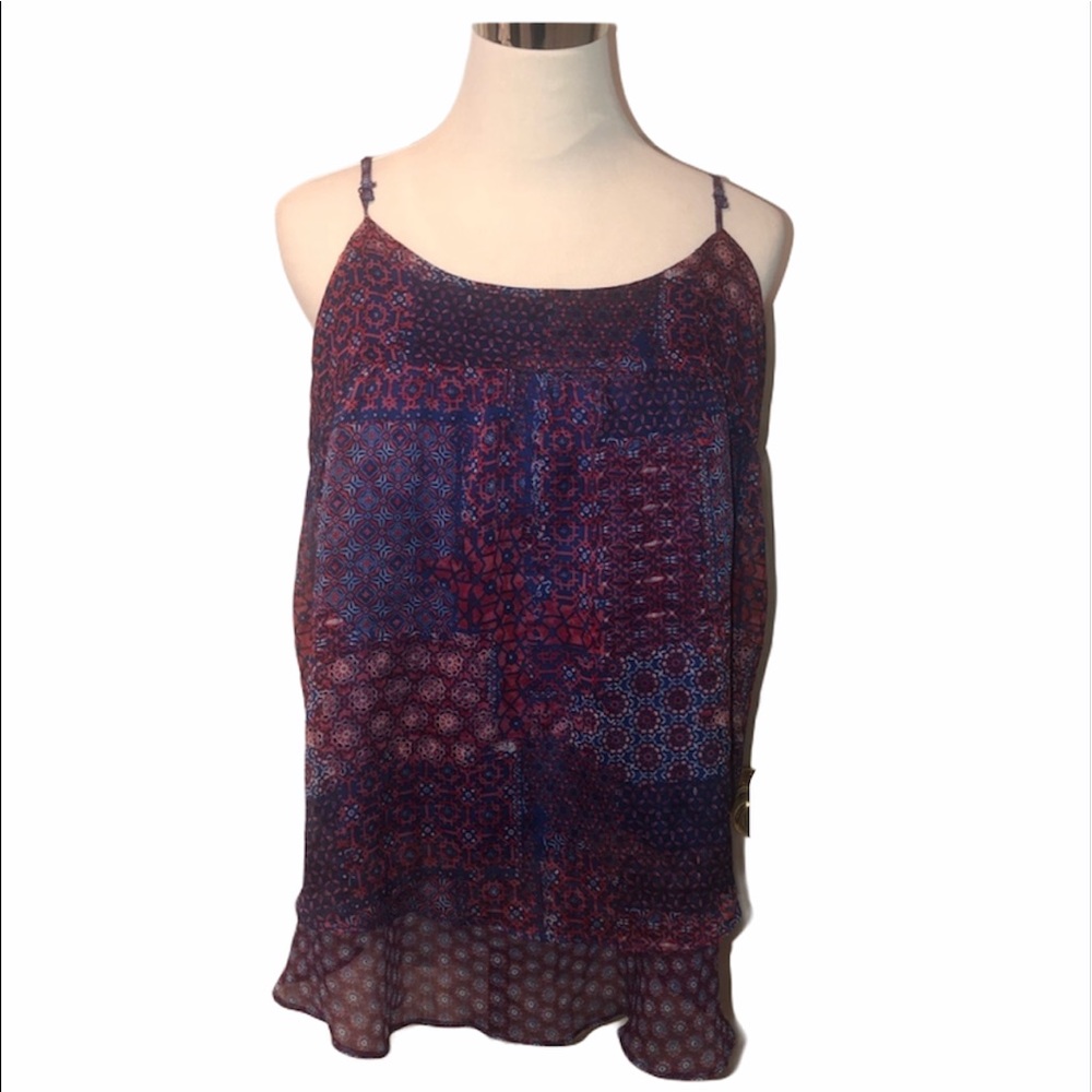 Red and blue ruffle layered tank top